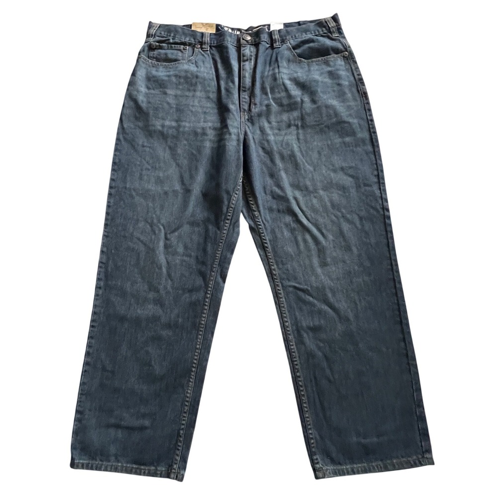 True Nation Jeans Mens 44x30 Blue Loose Fit Rustic Wash Tapered Leg Workwear